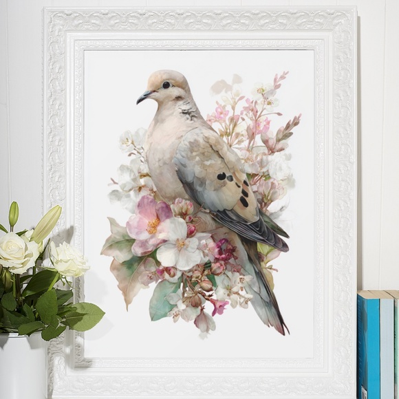 Watercolor Mourning Dove Bird Portrait Wall Art Illustration Print Unframed - Picture 5 of 6